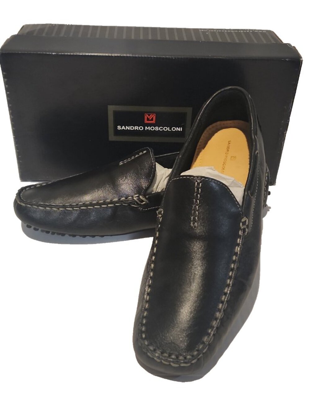 Sandro Moscoloni Driving Moc Loafers Mens 11 Black Leather Slip On Casual Shoes